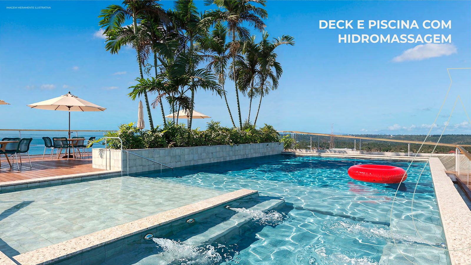 Deck e piscina com hidromassagem no rooftop