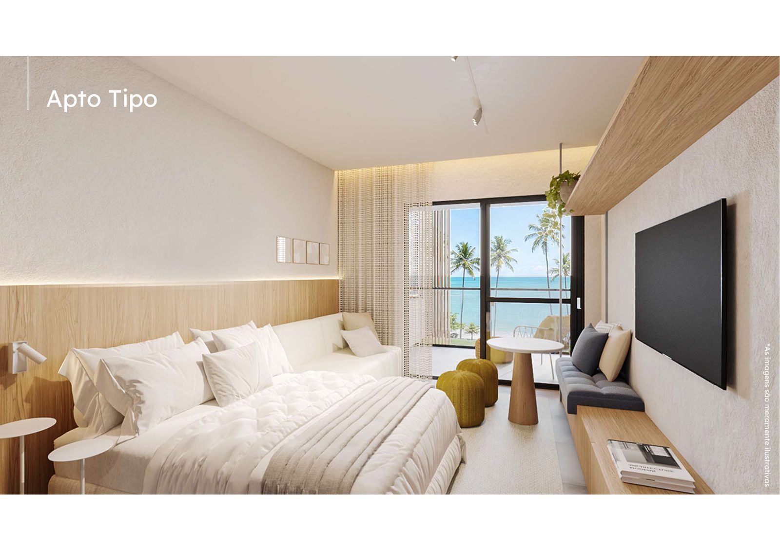 Studio decorado com vista mar